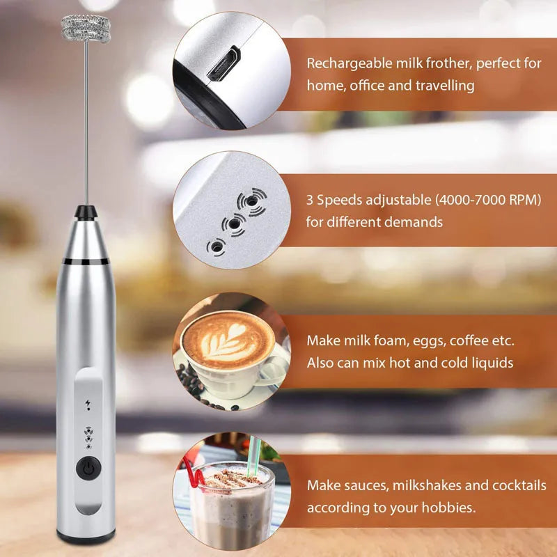 Wireless Milk Frothers Electric Handheld Blender With USB Electrical Mini Coffee Maker Whisk Mixer For Coffee Cappuccino Cream